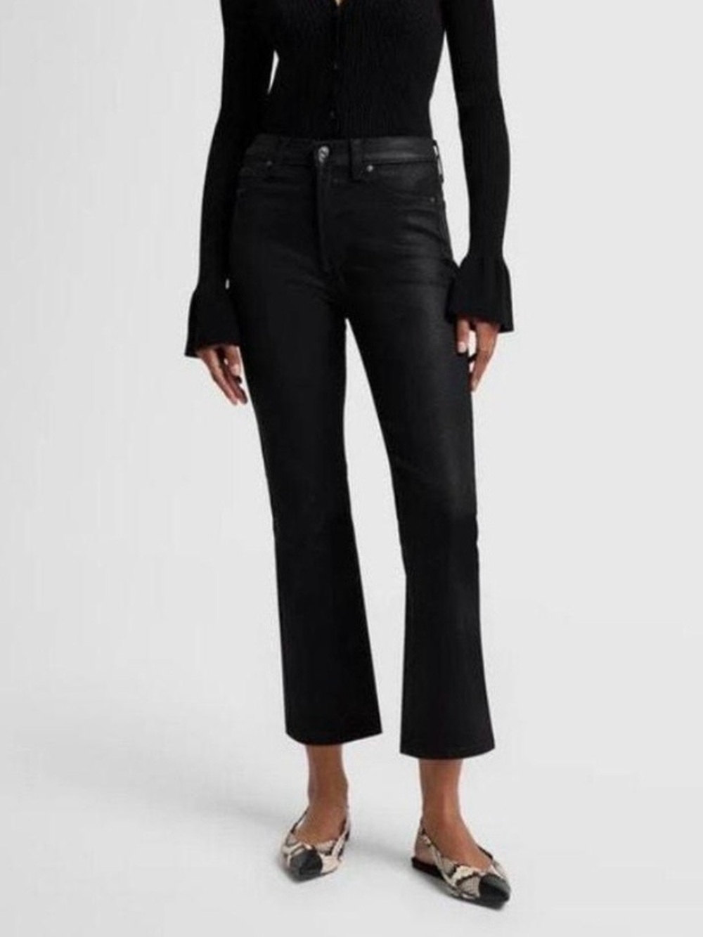 7 For All Mankind Black High Waist Slim Kick Wax Coated Jeans Size 29